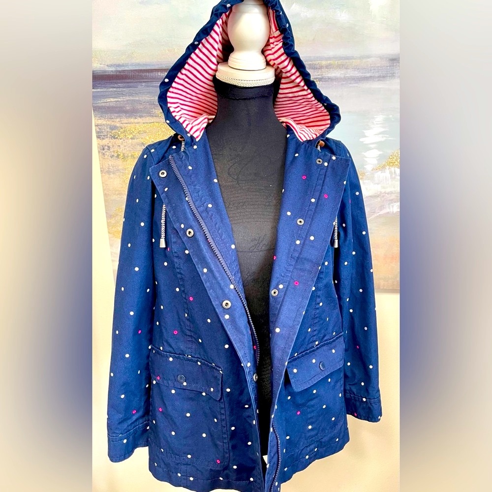 🥳🥳TALBOTS Hooded Jacket, Navy with red/white dots, Size SP